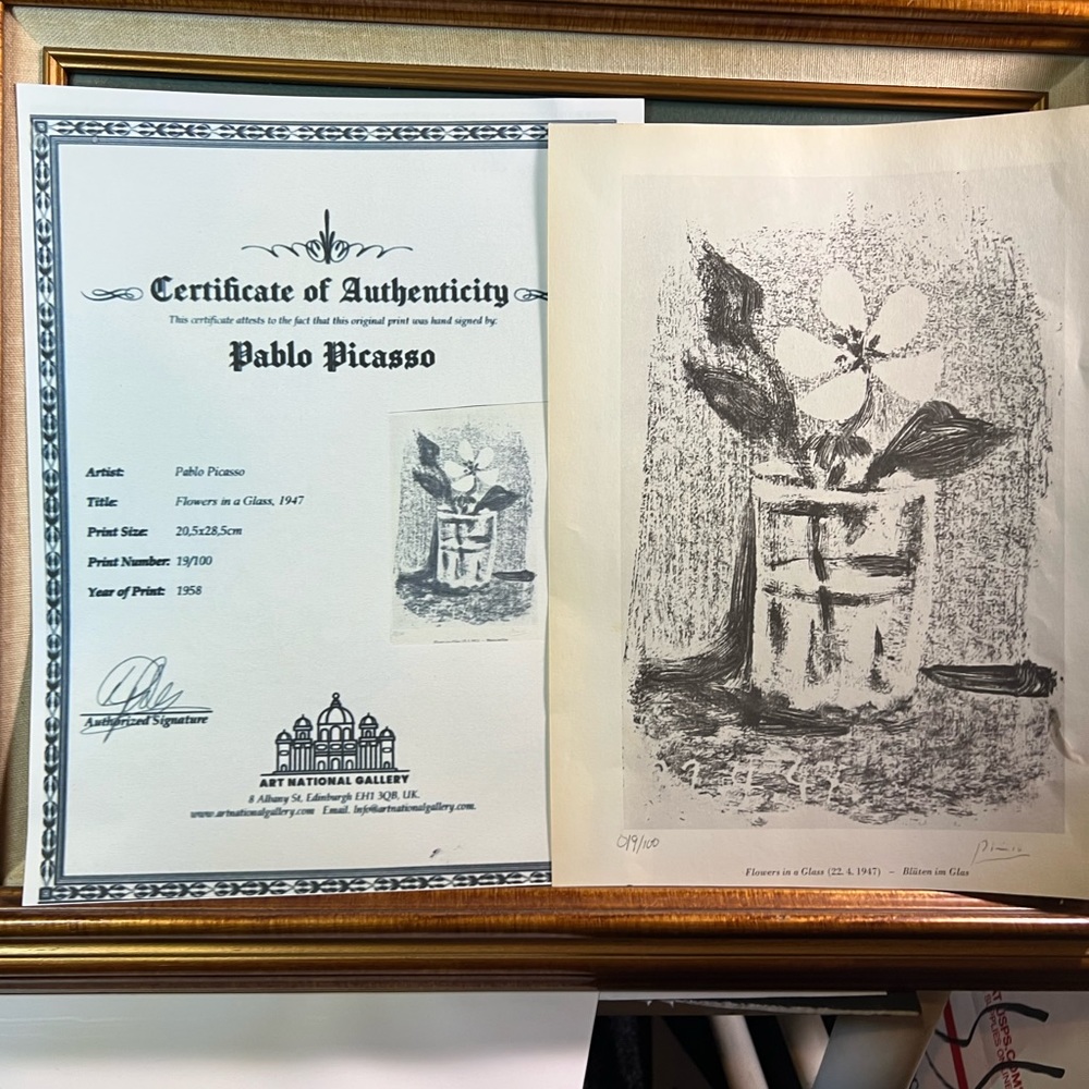 Pablo, Picasso flowers, COA 1954 print